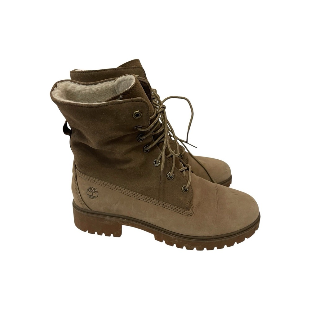 Women's Timberland Jayne Leather Teddy Fleece Fold Down Boots Size 9 Lace Up